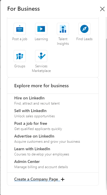 Linkedin create Company Page view