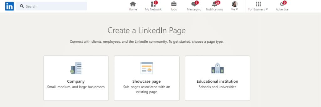 Create LinkedIn Page view